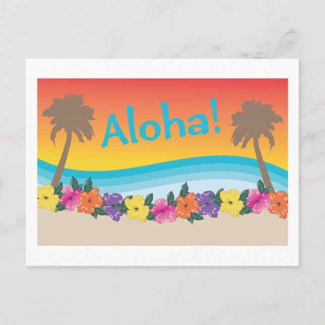 Aloha! Tropiska hawaiiska solnedgången Vykort (Framsida)