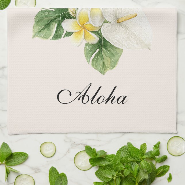 Aloha Tropiska Plumeria Blommor Kökshandduk (Vikta)