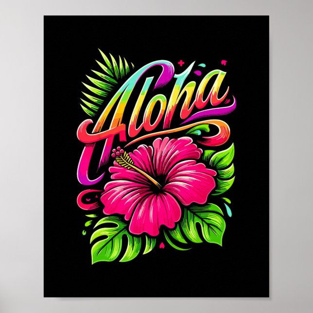 Aloha Tropiskt Blomma Hawaii Semester Sommar Stran Poster (Framsidan)