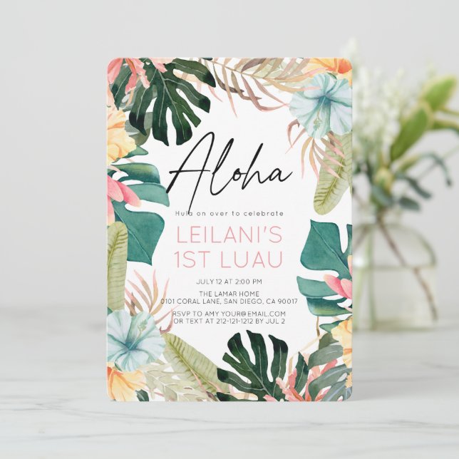 Aloha Tropiskt Blommigt & Botaniskt 1-årsfirande Inbjudningar (Stående Fram)
