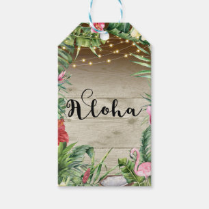 Aloha Tropiskt Trä Blommiga Blad & Ljus Bröllop Presentetikett