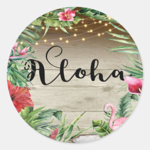 Aloha Tropiskt Trä Blommiga blad & Ljus Bröllop Runt Klistermärke