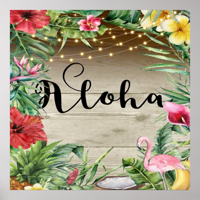 Aloha Tropiskt Trä Blommor Löv & Ljus Sommar Poster (Framsidan)