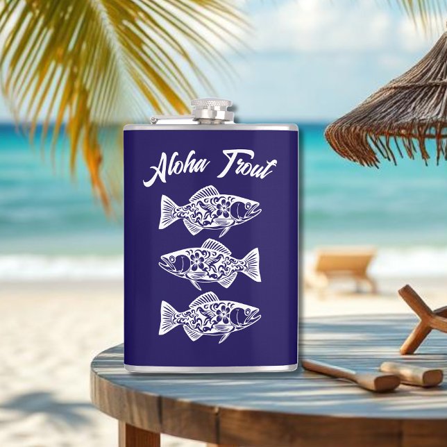 Aloha Trout-Blue Hawaiian Fickplunta (Aloha Trout Fisherman Trend Hawaiian Fish Beach Summer Flask Dark Blue)