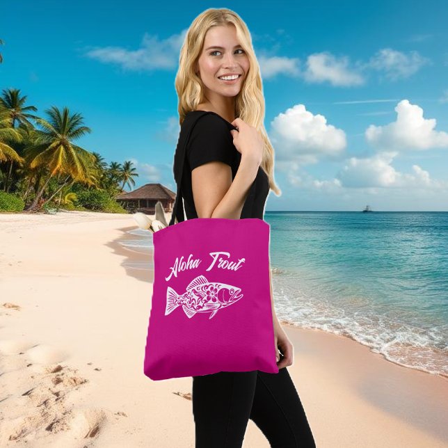 Aloha Trout-Fisherman Stil Tygkasse (Aloha Trout Fisherman Core Tote Bag-Summer bag-Beach bag- Hawaiian Bag-Pink)