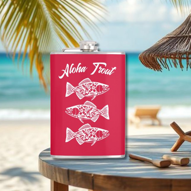 Aloha Trout-Hawaiian Cherry Red Fickplunta (Aloha Trout Fisherman Trend Hawaiian Fish Beach Summer Flask Cherry Red)