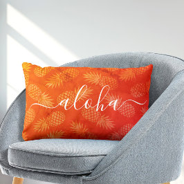 Aloha typografi gult orange ananas mönster lumbarkudde