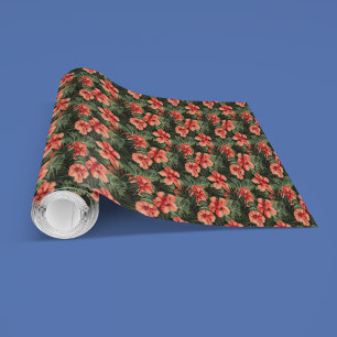 Aloha Ula Röd Hibiskus Blommönster Presentpapper