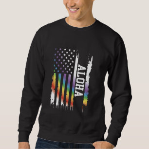 Aloha United Stater Distress Rainbow w US Flagga Lång Ärmad Tröja