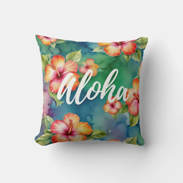 Aloha vacker hibiskusblommönster Hawaii  Kudde (Framsida)