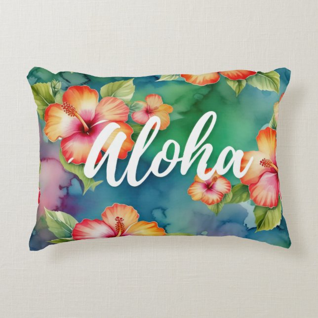 Aloha vacker hibiskusblommönster Hawaii Prydnadskudde (Framsidan)