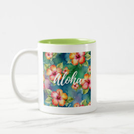 Aloha vacker hibiskusblommönster Hawaii Två-Tonad Mugg
