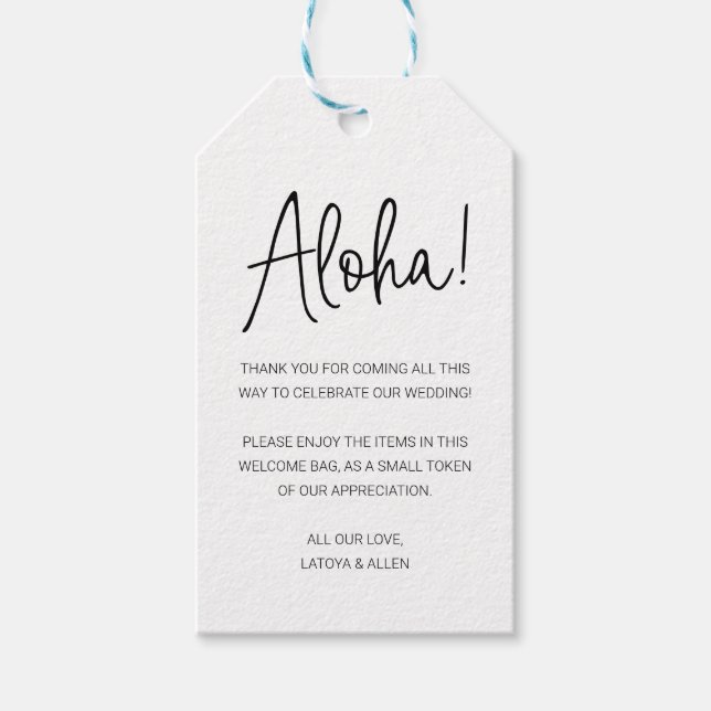 Aloha Välkommen till Hawaii Gift Bag Basket Bröllo Presentetikett (Framsidan)