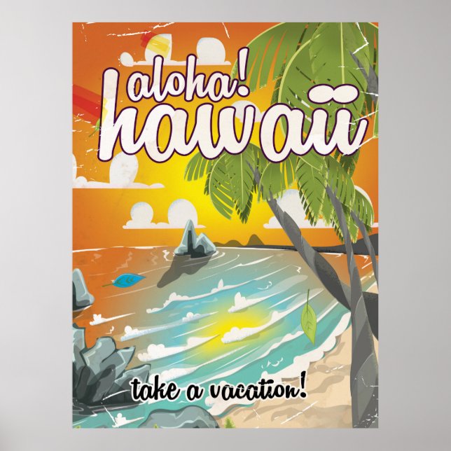 Aloha! Vintage resor poster tecknad (Framsidan)
