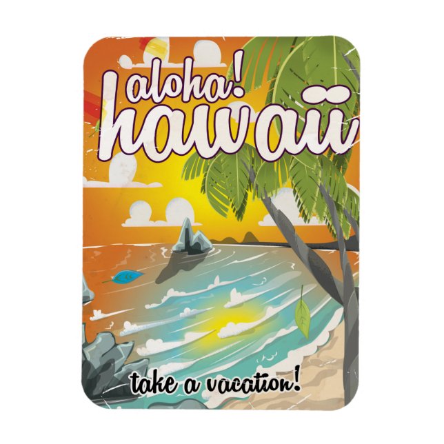 Aloha! Vintage resor poster tecknad Magnet (Vertikal)