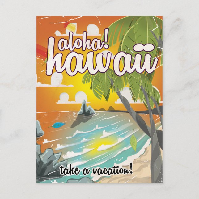 Aloha! Vintage resor poster tecknad Vykort (Framsida)