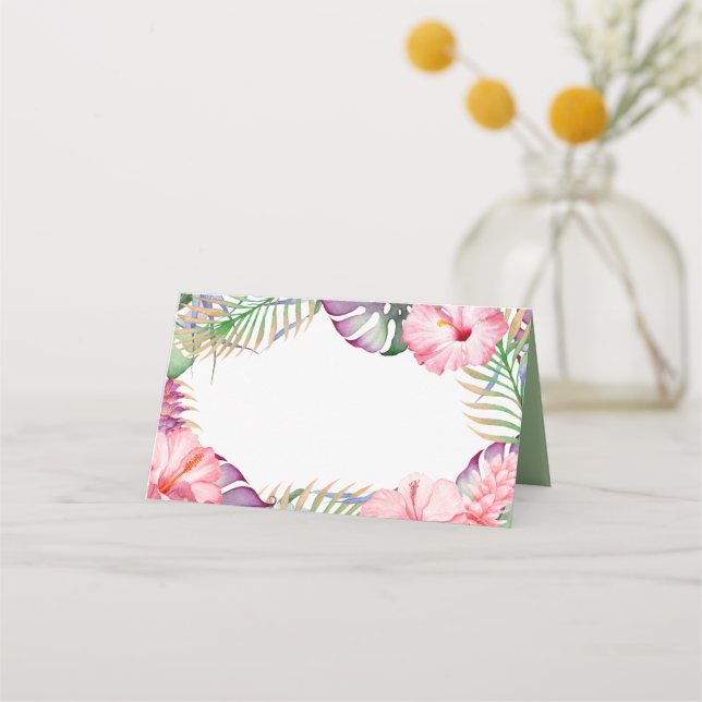 Aloha Watercolor Tropical Blommigt Luau Placeringskort (Framsida)