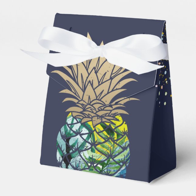 Aloha Watercolor Tropical Pineapple Navy Blue Presentaskar (Framsidan Sidan)
