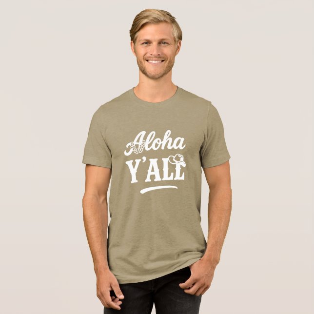 Aloha Y'all Funny Hawaii Texas White on Dark  T Shirt (Framsida Full)