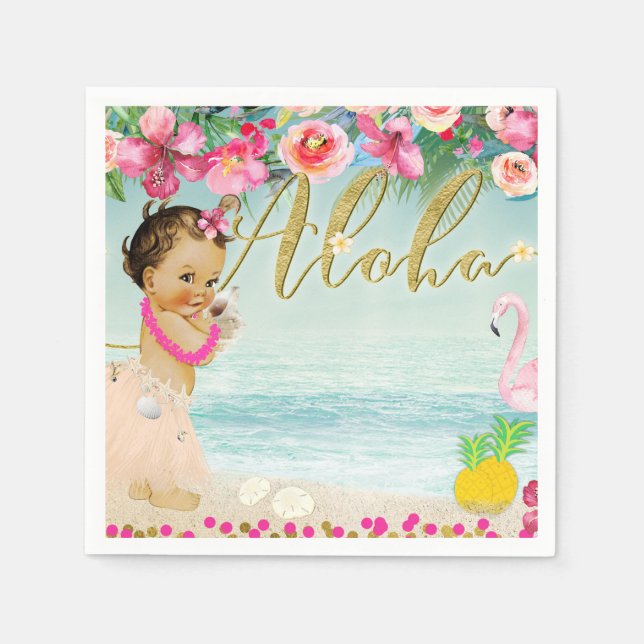 Alohababyshower Hawaiianskt strand Retro-fest Pappersservett (Framsidan)