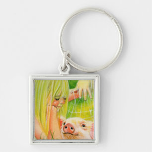 Along kom en spindel Keychain Fyrkantig Silverfärgad Nyckelring