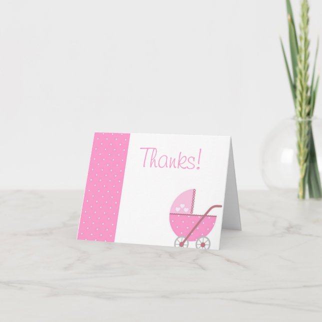 Along kom ett rosa baby showertack för vagn tack kort (Framsida)