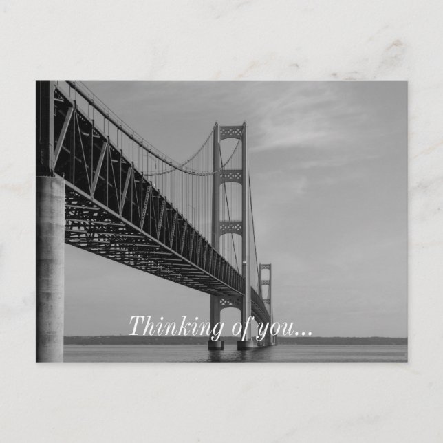 Along Mackinac Bridge Grayscale Vykort (Framsida)