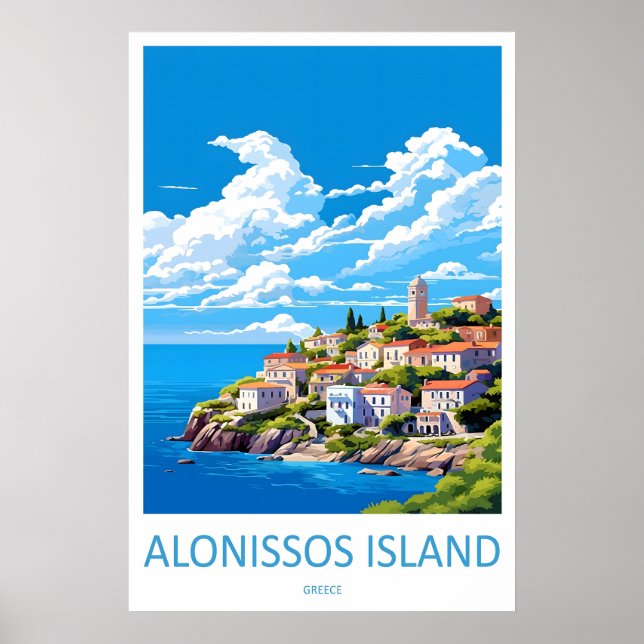 Alonissos Island Vintage Reseskylt Skidåkning Poster (Framsidan)