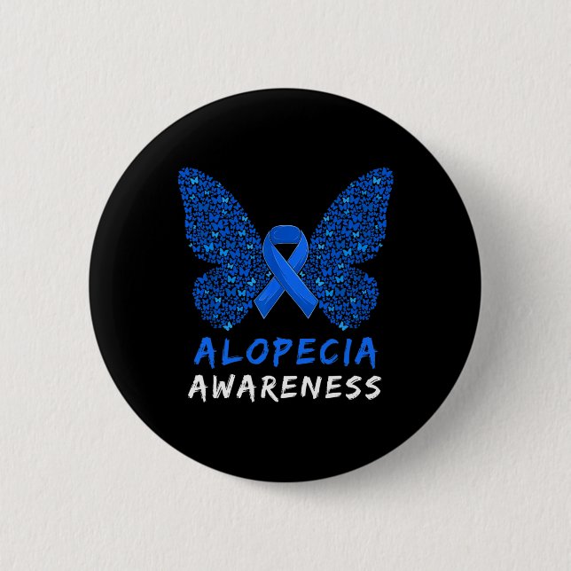 Alopeci Areata Awareness Month Blue Ribbon Knapp (Framsida)