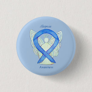 Alopecia Angel Awareness Blue Ribbon Anpassningsba Knapp