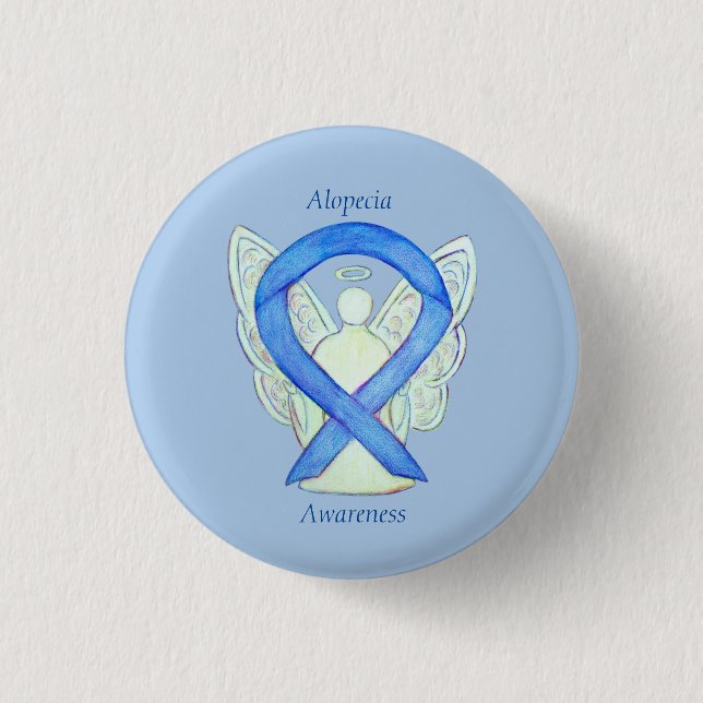 Alopecia Angel Awareness Blue Ribbon Anpassningsba Knapp (Framsida)