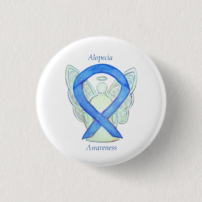 Alopecia Angel Awareness Blue Ribbon Anpassningsba Knapp (Framsida)