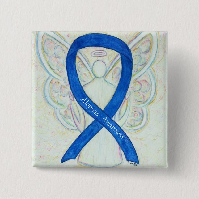 Alopecia Angel Blue Awareness Ribbon Anpassningsba Knapp (Framsida)