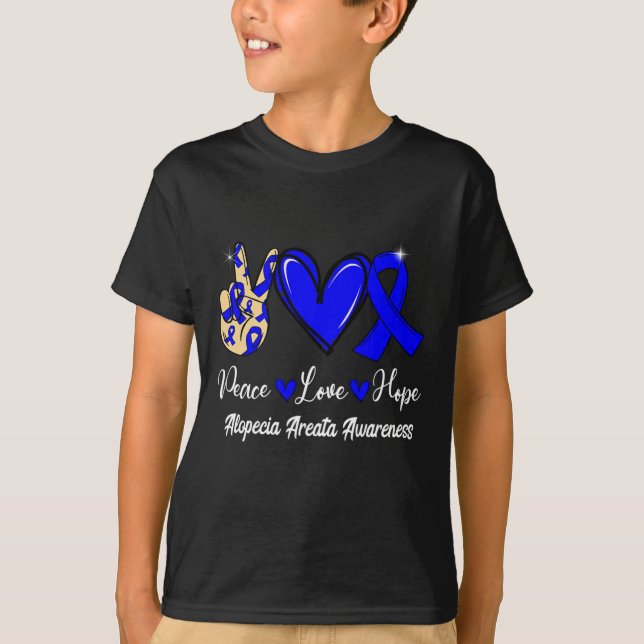 Alopecia Areata Awareness Peace Kärlek Hope Blue R T Shirt (Framsida)