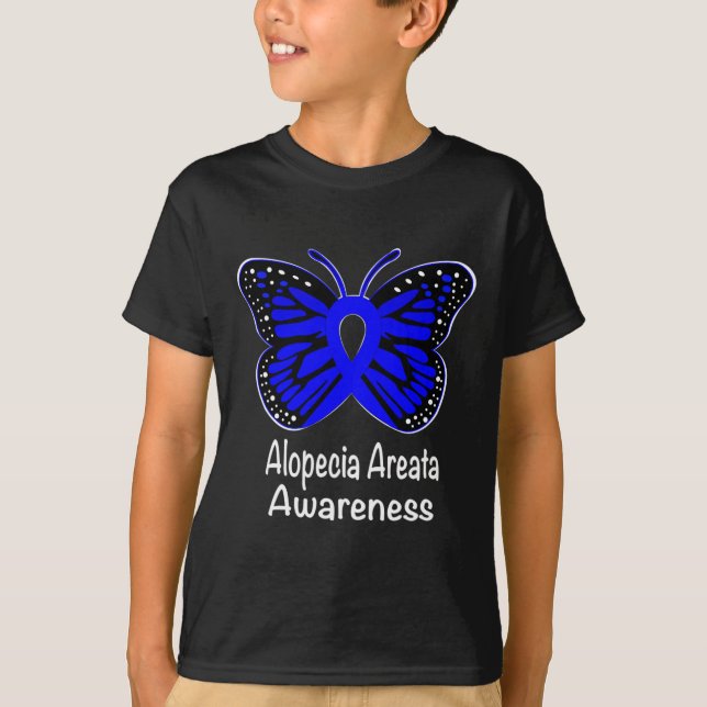Alopecia Areata Awareness Warrior Support Blue Rib T Shirt (Framsida)