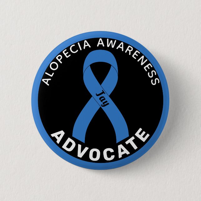 Alopecia Awareness Advocate Ribbon Black Button Knapp (Framsida)