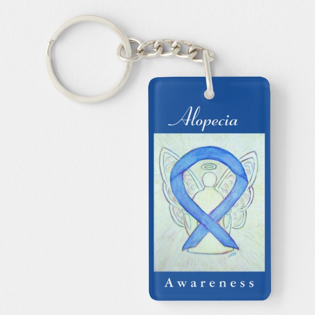 Alopecia Awareness Blue Ribbon Angel Nyckelring (Framsidan)