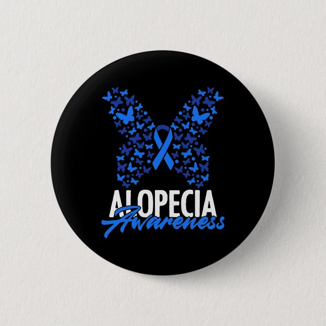 Alopecia Awareness Blue Ribbon Butterfly Alopecia Knapp (Framsida)