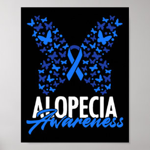 Alopecia Awareness Blue Ribbon Butterfly Alopecia Poster