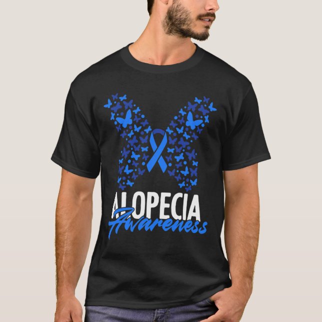 Alopecia Awareness Blue Ribbon Butterfly Alopecia T Shirt (Framsida)