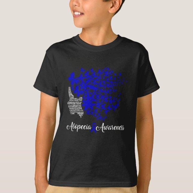 Alopecia Awareness Blue Ribbon Hair Loss Butterfly T Shirt (Framsida)