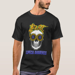 Alopecia Awareness Blue Ribbon Hair Loss Skull Sol T Shirt