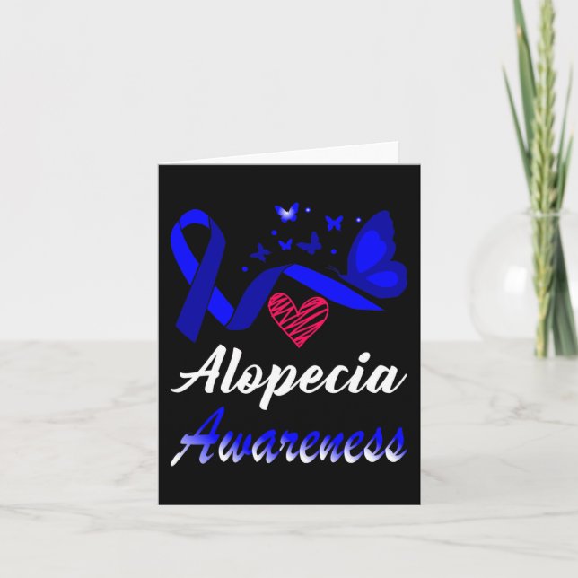 Alopecia Awareness Butterflies Blue Ribbon Support Kort (Framsida)