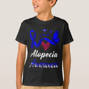 Alopecia Awareness Butterflies Blue Ribbon Support T Shirt