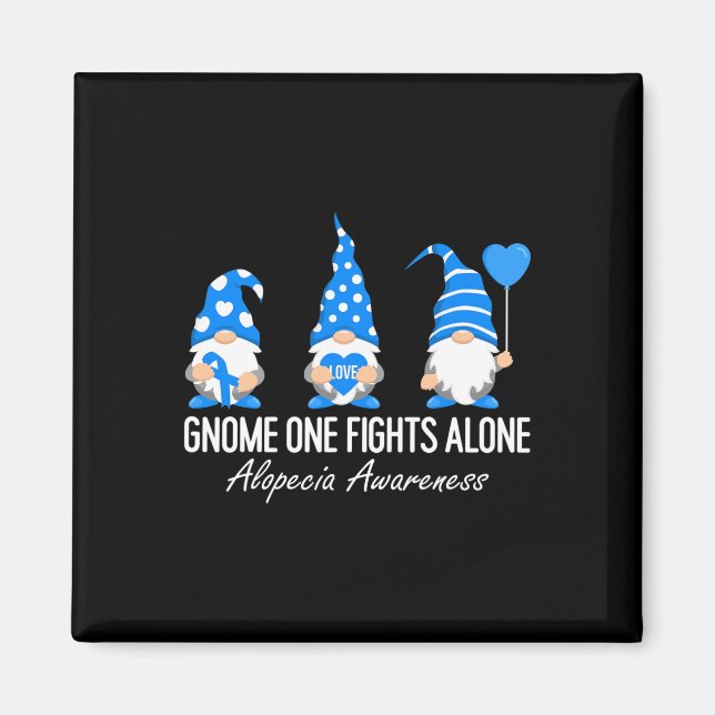 Alopecia Awareness Gnomes I Bära Blue Ribbon Suppo Magnet (Framsidan)