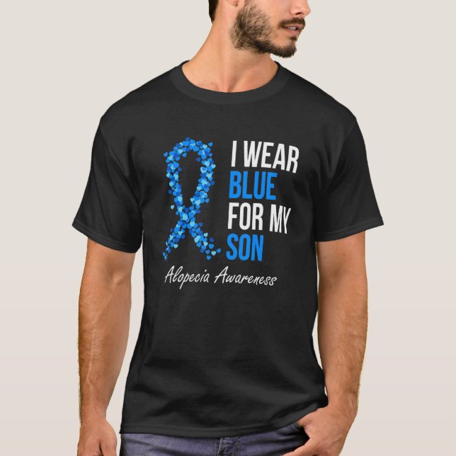 Alopecia Awareness I Wear Blue For My Son Blue Rib T Shirt (Framsida)