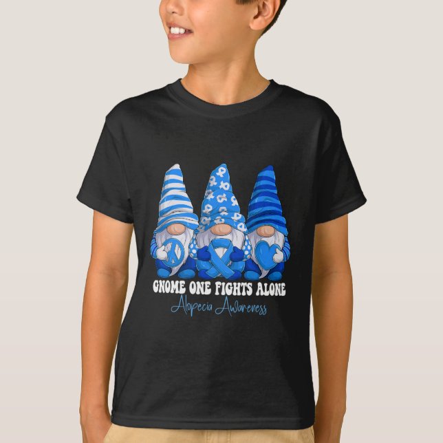 Alopecia Awareness Month Blue Ribbon Gnomies Suppo T Shirt (Framsida)