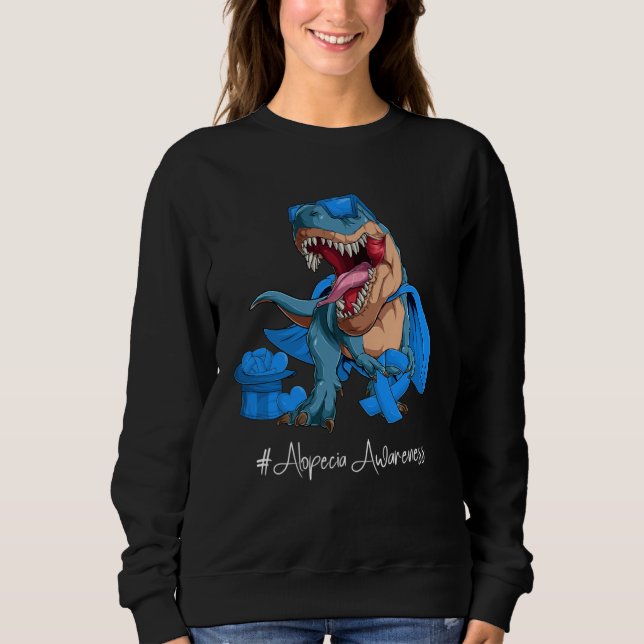 Alopecia Awareness Month Blue Ribbon Trex T Shirt (Framsida)