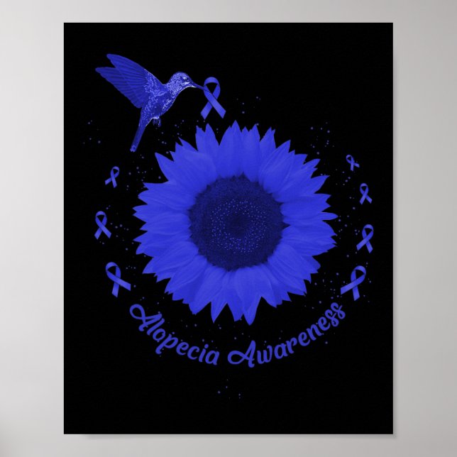 Alopecia Awareness Mörk blått Ribbon Hair Loss Sup Poster (Framsidan)