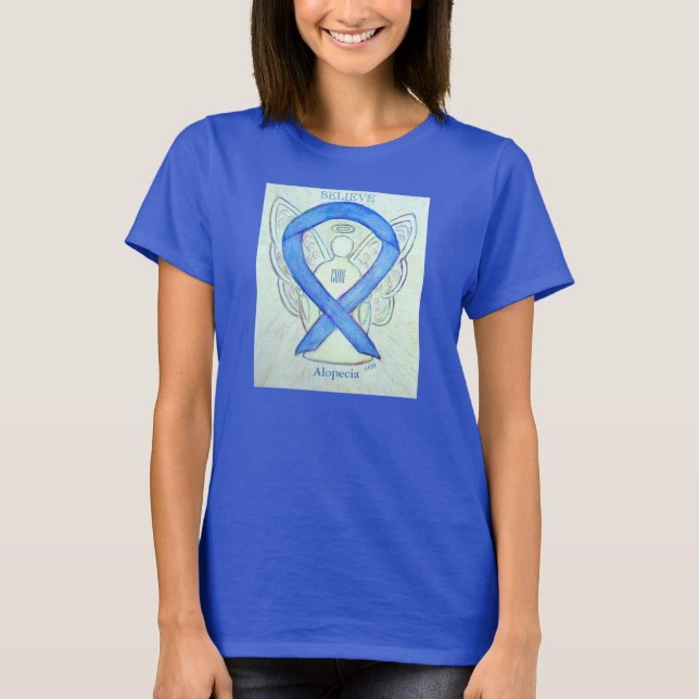 Alopecia Blue Awareness Ribbon Angel Anpassningsba T-shirt (Framsida)